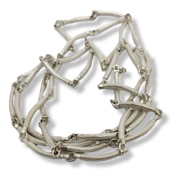 Textured Silver-Tone continuous Bow-Bars Links Necklace 36" - Picture 4 of 5